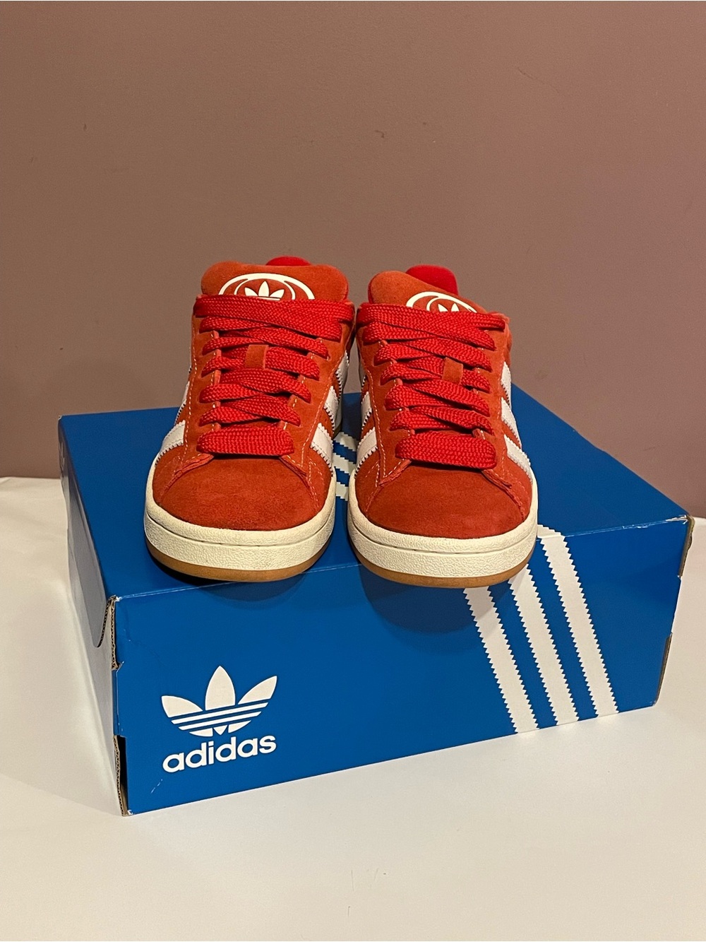 adidas Red Suede Sneakers with White Stripes